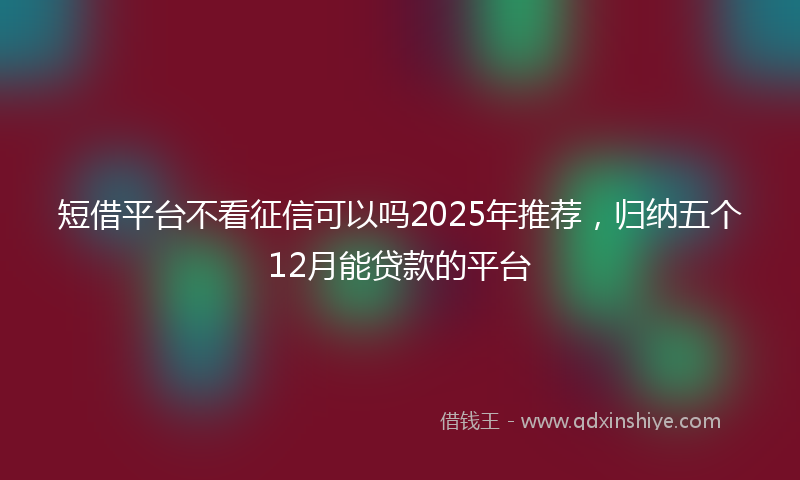 短借平台不看征信可以吗2025年推荐，归纳五个12月能贷款的平台