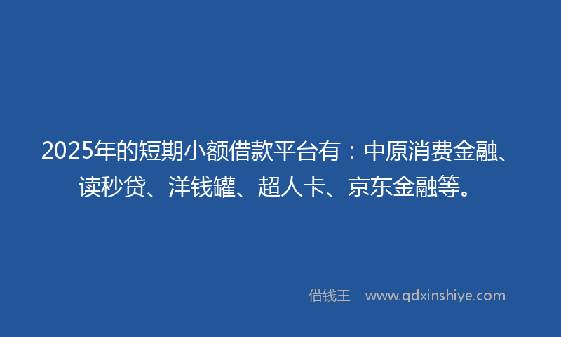 2025年的短期小额借款平台有：中原消费金融、读秒贷、洋钱罐、超人卡、京东金融等。