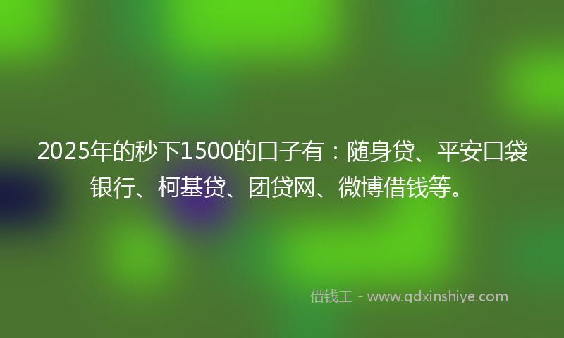 2025年的秒下1500的口子有：随身贷、平安口袋银行、柯基贷、团贷网、微博借钱等。