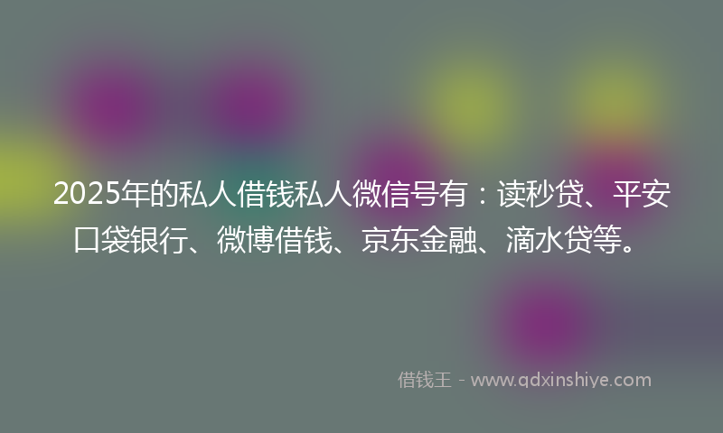 2025年的私人借钱私人微信号有：读秒贷、平安口袋银行、微博借钱、京东金融、滴水贷等。