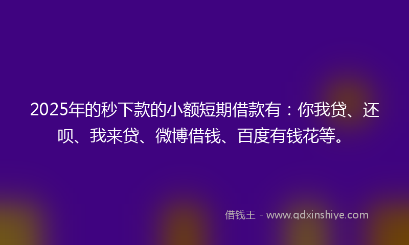 2025年的秒下款的小额短期借款有：你我贷、还呗、我来贷、微博借钱、百度有钱花等。