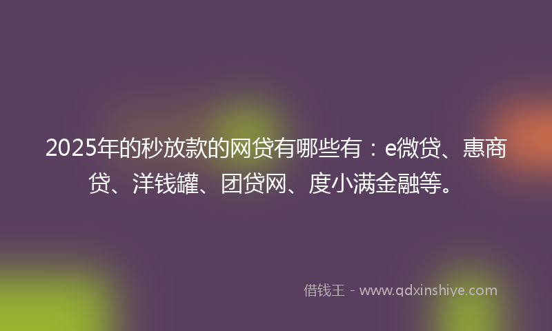 2025年的秒放款的网贷有哪些有：e微贷、惠商贷、洋钱罐、团贷网、度小满金融等。