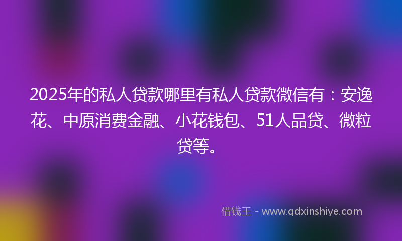 2025年的私人贷款哪里有私人贷款微信有:安逸花、中原消费金融、小花钱包、51人品贷、微粒贷等。