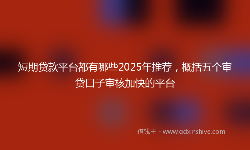 短期贷款平台都有哪些2025年推荐，概括五个审贷口子审核加快的平台
