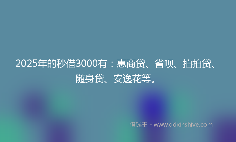 2025年的秒借3000有：惠商贷、省呗、拍拍贷、随身贷、安逸花等。