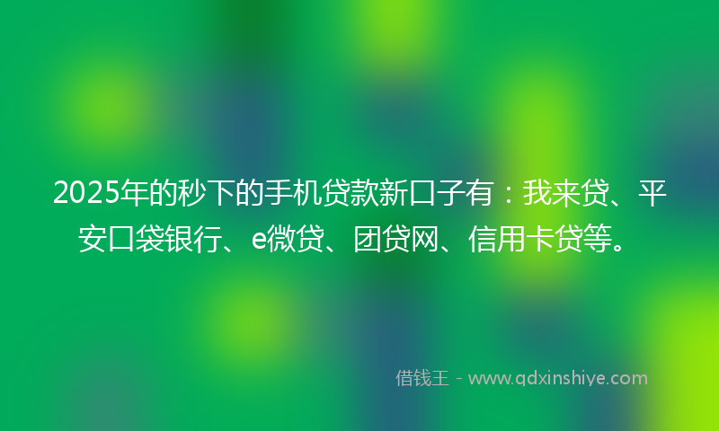 2025年的秒下的手机贷款新口子有：我来贷、平安口袋银行、e微贷、团贷网、信用卡贷等。