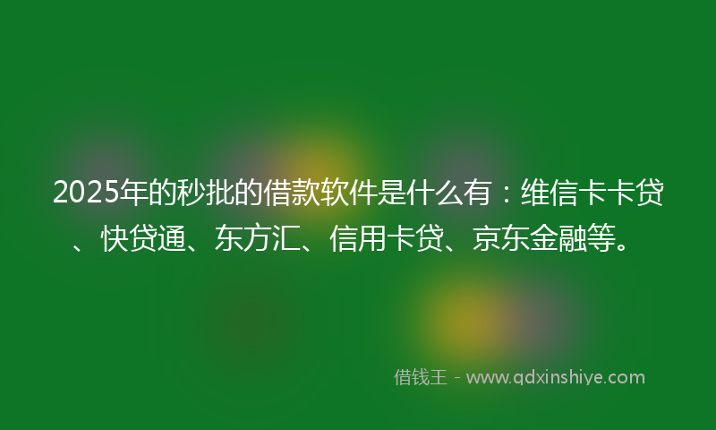 2025年的秒批的借款软件是什么有：维信卡卡贷、快贷通、东方汇、信用卡贷、京东金融等。