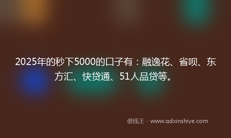 2025年的秒下5000的口子有：融逸花、省呗、东方汇、快贷通、51人品贷等。