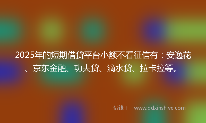 2025年的短期借贷平台小额不看征信有:安逸花、京东金融、功夫贷、滴水贷、拉卡拉等。