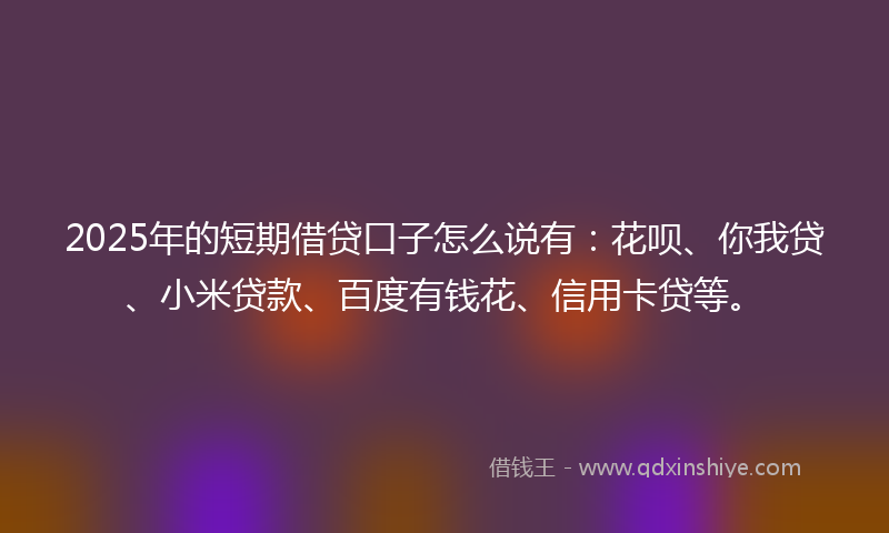 2025年的短期借贷口子怎么说有:花呗、你我贷、小米贷款、百度有钱花、信用卡贷等。