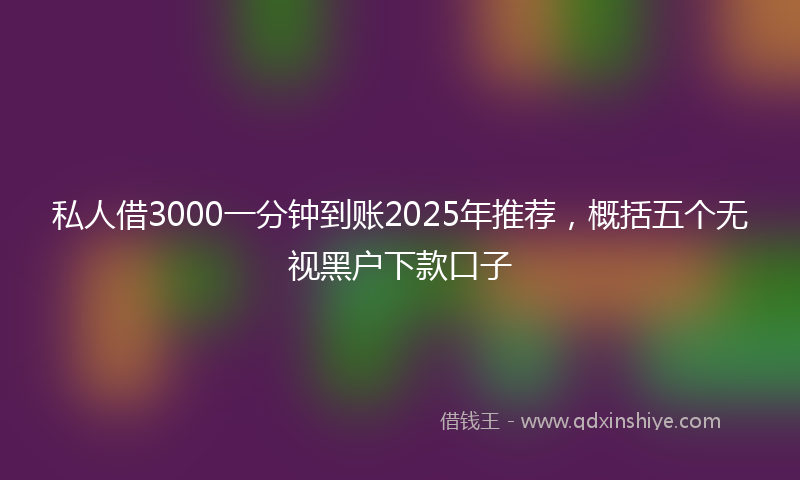 私人借3000一分钟到账2025年推荐，概括五个无视黑户下款口子