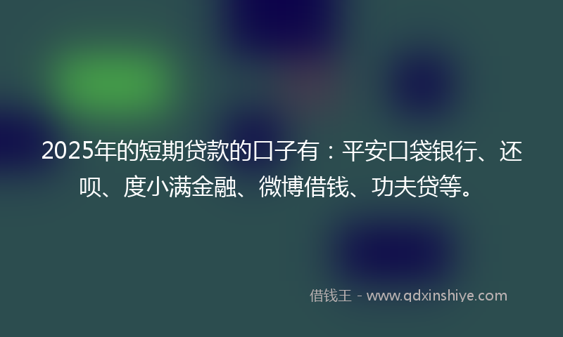 2025年的短期贷款的口子有：平安口袋银行、还呗、度小满金融、微博借钱、功夫贷等。