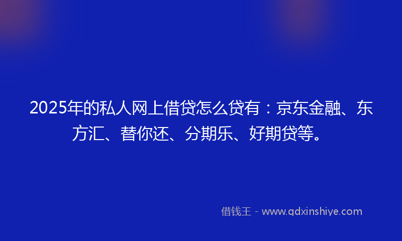 2025年的私人网上借贷怎么贷有：京东金融、东方汇、替你还、分期乐、好期贷等。