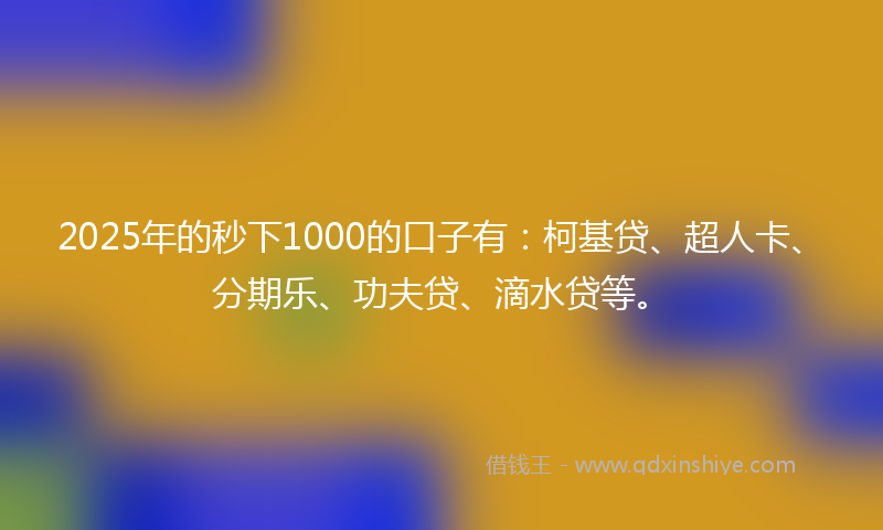 2025年的秒下1000的口子有：柯基贷、超人卡、分期乐、功夫贷、滴水贷等。