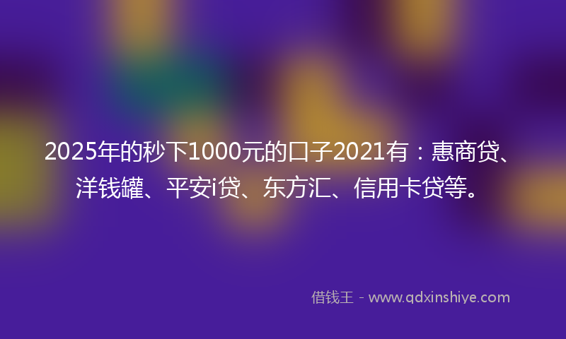 2025年的秒下1000元的口子2021有：惠商贷、洋钱罐、平安i贷、东方汇、信用卡贷等。