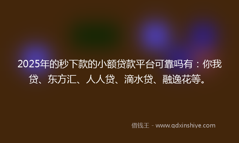 2025年的秒下款的小额贷款平台可靠吗有：你我贷、东方汇、人人贷、滴水贷、融逸花等。