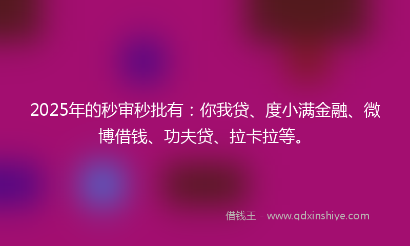 2025年的秒审秒批有：你我贷、度小满金融、微博借钱、功夫贷、拉卡拉等。