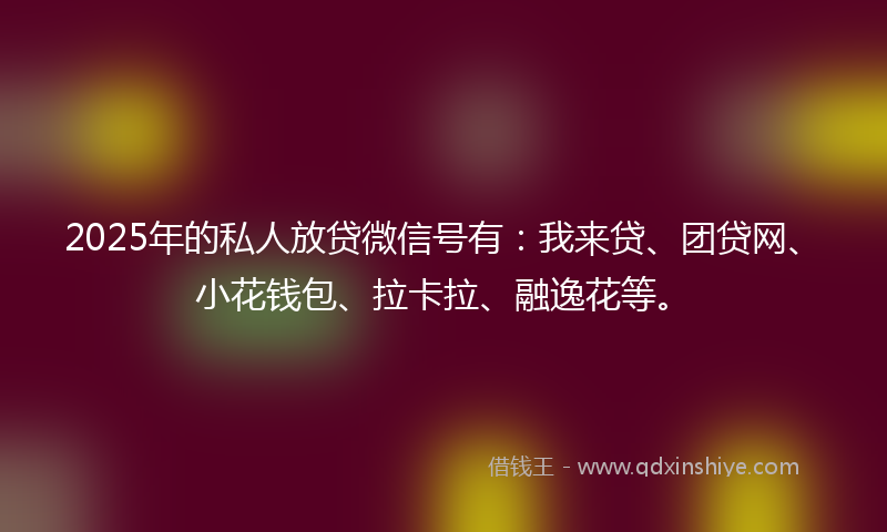 2025年的私人放贷微信号有：我来贷、团贷网、小花钱包、拉卡拉、融逸花等。