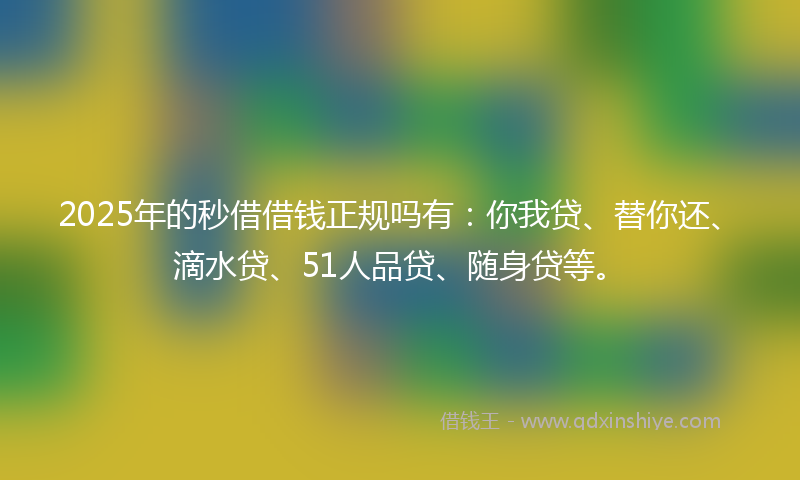 2025年的秒借借钱正规吗有：你我贷、替你还、滴水贷、51人品贷、随身贷等。