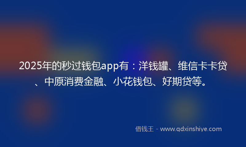 2025年的秒过钱包app有：洋钱罐、维信卡卡贷、中原消费金融、小花钱包、好期贷等。