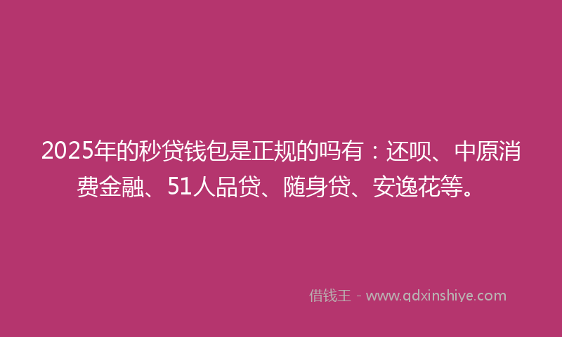 2025年的秒贷钱包是正规的吗有：还呗、中原消费金融、51人品贷、随身贷、安逸花等。