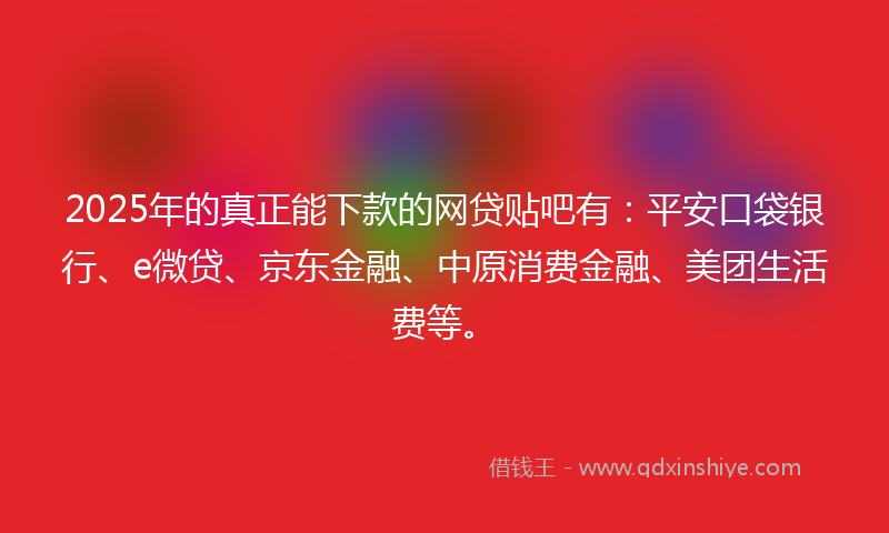 2025年的真正能下款的网贷贴吧有：平安口袋银行、e微贷、京东金融、中原消费金融、美团生活费等。