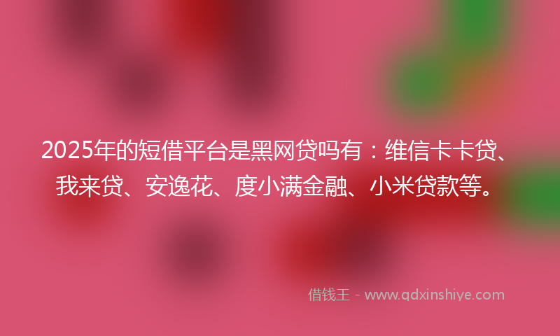 2025年的短借平台是黑网贷吗有：维信卡卡贷、我来贷、安逸花、度小满金融、小米贷款等。