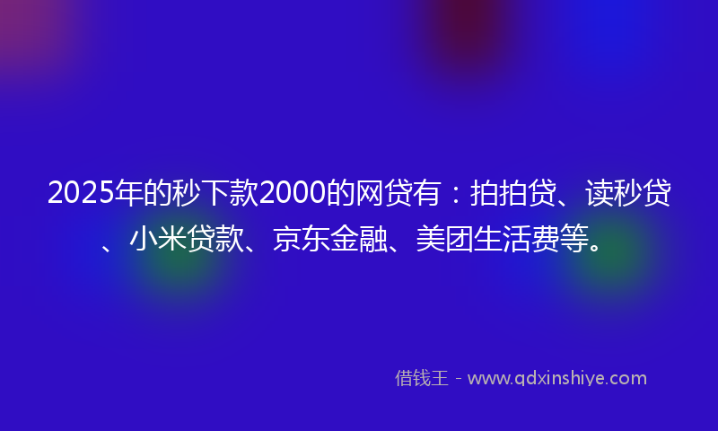 2025年的秒下款2000的网贷有：拍拍贷、读秒贷、小米贷款、京东金融、美团生活费等。