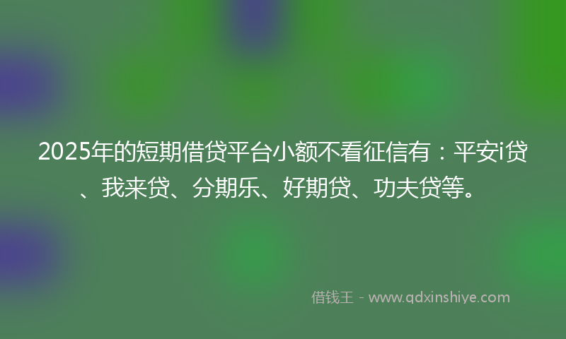 2025年的短期借贷平台小额不看征信有：平安i贷、我来贷、分期乐、好期贷、功夫贷等。