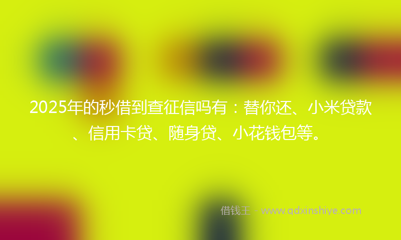 2025年的秒借到查征信吗有：替你还、小米贷款、信用卡贷、随身贷、小花钱包等。