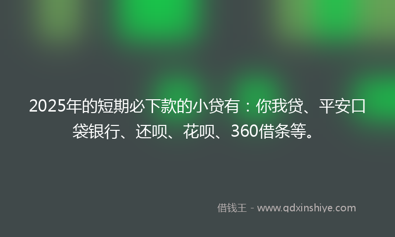 2025年的短期必下款的小贷有：你我贷、平安口袋银行、还呗、花呗、360借条等。