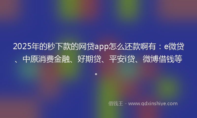 2025年的秒下款的网贷app怎么还款啊有：e微贷、中原消费金融、好期贷、平安i贷、微博借钱等。
