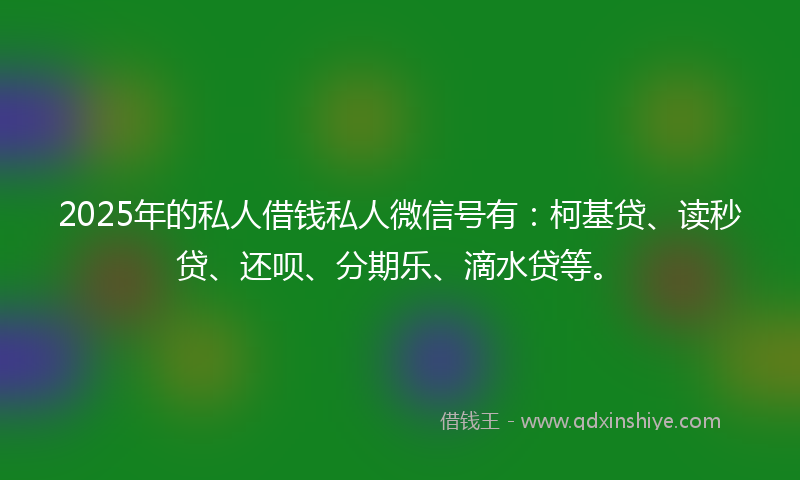 2025年的私人借钱私人微信号有：柯基贷、读秒贷、还呗、分期乐、滴水贷等。
