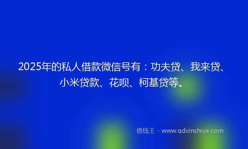 2025年的私人借款微信号有：功夫贷、我来贷、小米贷款、花呗、柯基贷等。