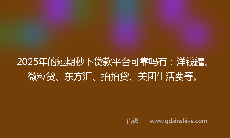 2025年的短期秒下贷款平台可靠吗有：洋钱罐、微粒贷、东方汇、拍拍贷、美团生活费等。