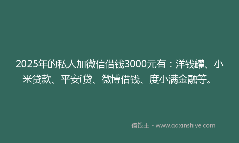 2025年的私人加微信借钱3000元有:洋钱罐、小米贷款、平安i贷、微博借钱、度小满金融等。