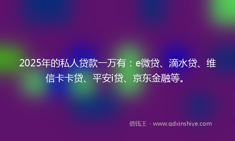 2025年的私人贷款一万有：e微贷、滴水贷、维信卡卡贷、平安i贷、京东金融等。