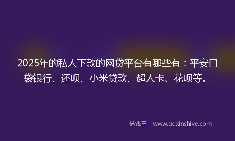 2025年的私人下款的网贷平台有哪些有：平安口袋银行、还呗、小米贷款、超人卡、花呗等。