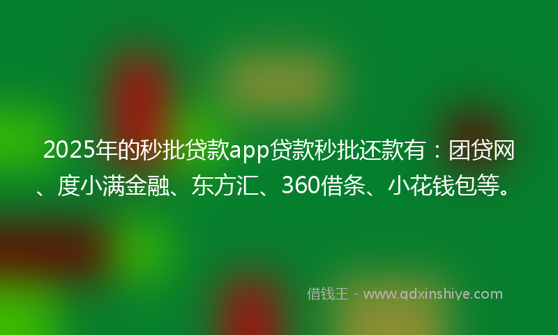 2025年的秒批贷款app贷款秒批还款有：团贷网、度小满金融、东方汇、360借条、小花钱包等。