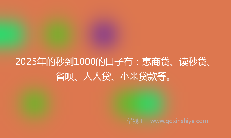 2025年的秒到1000的口子有：惠商贷、读秒贷、省呗、人人贷、小米贷款等。