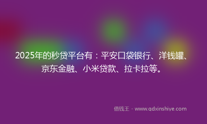 2025年的秒贷平台有：平安口袋银行、洋钱罐、京东金融、小米贷款、拉卡拉等。