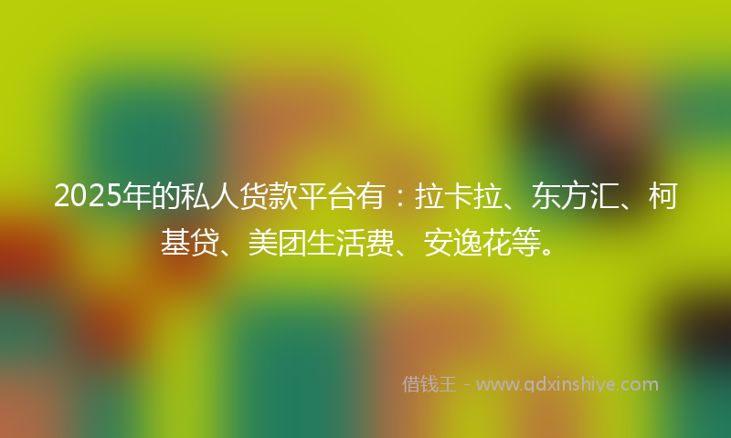 2025年的私人货款平台有：拉卡拉、东方汇、柯基贷、美团生活费、安逸花等。