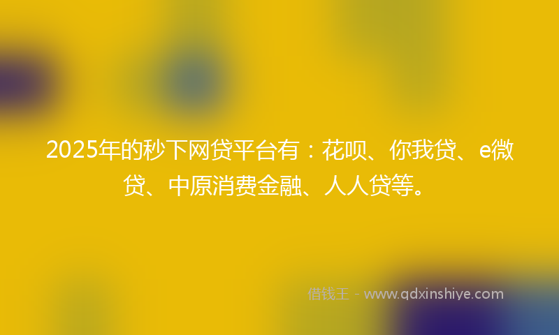 2025年的秒下网贷平台有：花呗、你我贷、e微贷、中原消费金融、人人贷等。