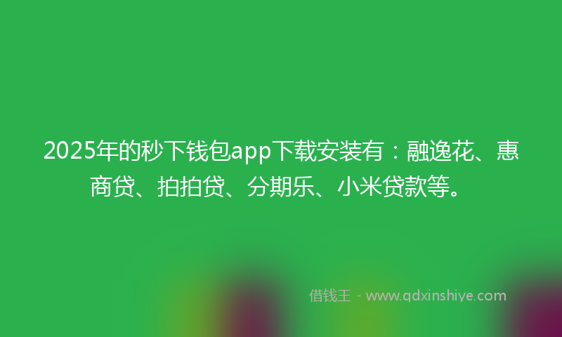 2025年的秒下钱包app下载安装有：融逸花、惠商贷、拍拍贷、分期乐、小米贷款等。