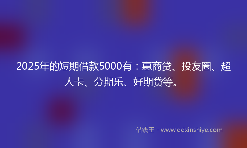 2025年的短期借款5000有：惠商贷、投友圈、超人卡、分期乐、好期贷等。