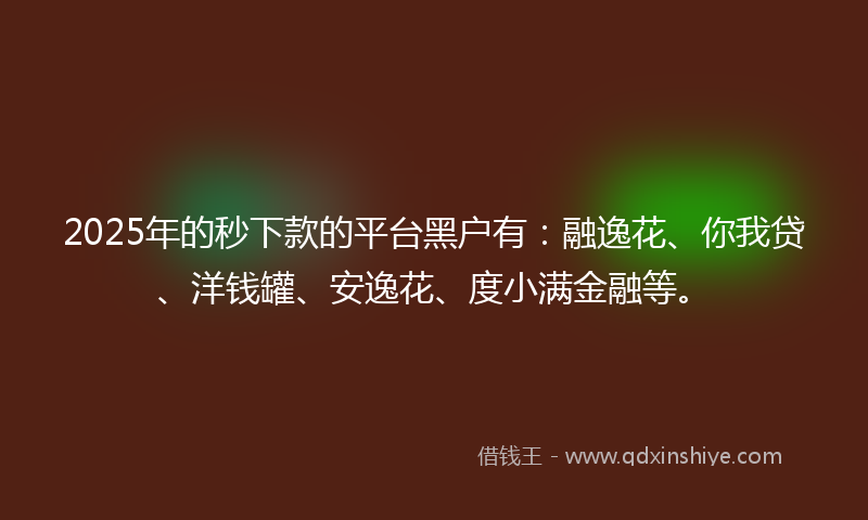 2025年的秒下款的平台黑户有：融逸花、你我贷、洋钱罐、安逸花、度小满金融等。