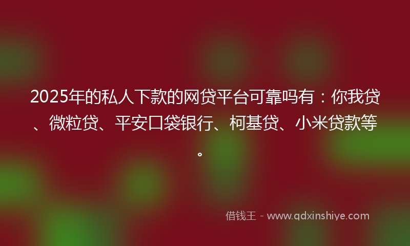 2025年的私人下款的网贷平台可靠吗有：你我贷、微粒贷、平安口袋银行、柯基贷、小米贷款等。