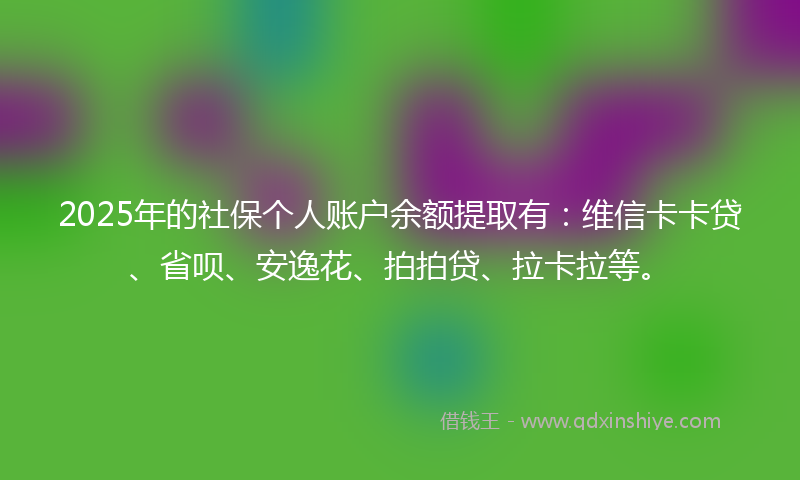 2025年的社保个人账户余额提取有：维信卡卡贷、省呗、安逸花、拍拍贷、拉卡拉等。