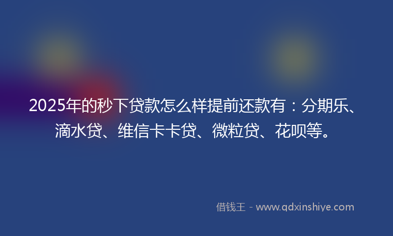 2025年的秒下贷款怎么样提前还款有：分期乐、滴水贷、维信卡卡贷、微粒贷、花呗等。