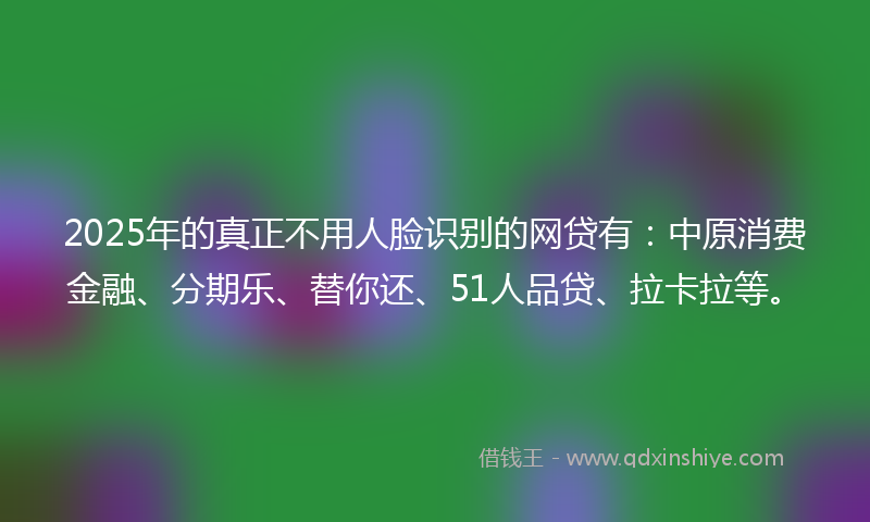 2025年的真正不用人脸识别的网贷有：中原消费金融、分期乐、替你还、51人品贷、拉卡拉等。